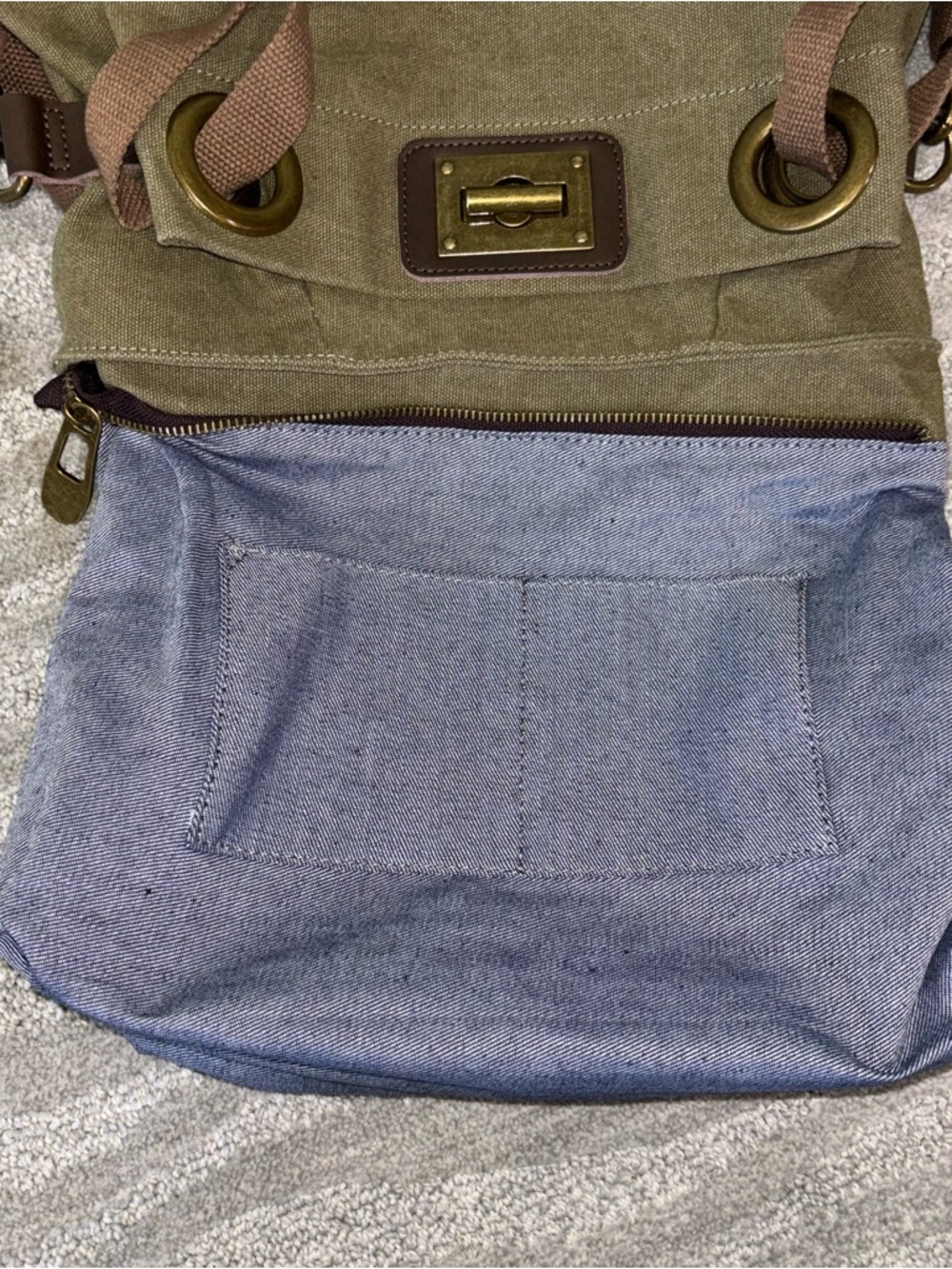 ZEDE Paris Pont Des Arts Mini Olive Canvas Leather Bag Tote W Crossbody Strap - Picture 15 of 15